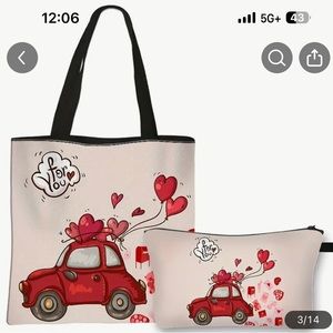 Valentine's Day Theme Bag Set: Heart, Rose and Balloon Prints - Spacious Shoulde